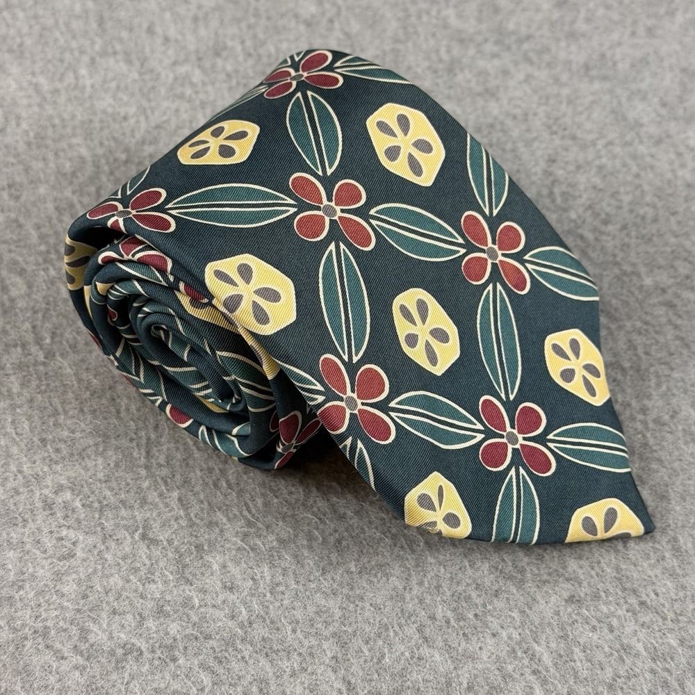 Vintage Lands' End 100% Silk Floral Geometric Necktie USA Hand Sewn Tie 62x3.6"